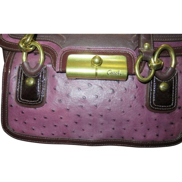 Coach 2011 Kristin Spectator Ostrich Embossed Mixed Leather Flap Purple Bag - Picture 5 of 15